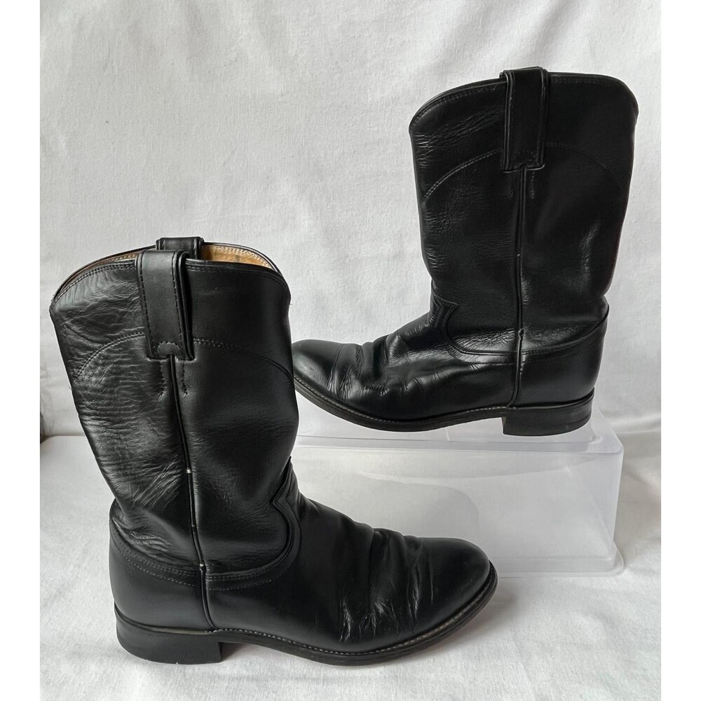Justin Black Leather Cowboy Western Boots USA Men's Size 7D